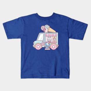 Cute Ice Cream Truck With Bunny And Penguin Kids T-Shirt